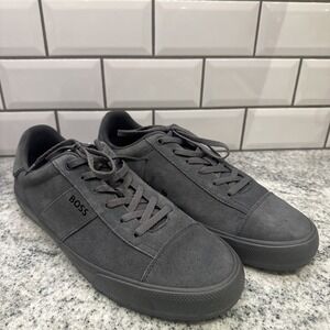 BOSS Men's Cupsole Suede Leather Casual Low Top Sneaker 11 Gray Lace Up 44 Aiden